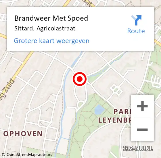 Locatie op kaart van de 112 melding: Brandweer Met Spoed Naar Sittard, Agricolastraat op 5 augustus 2019 00:32