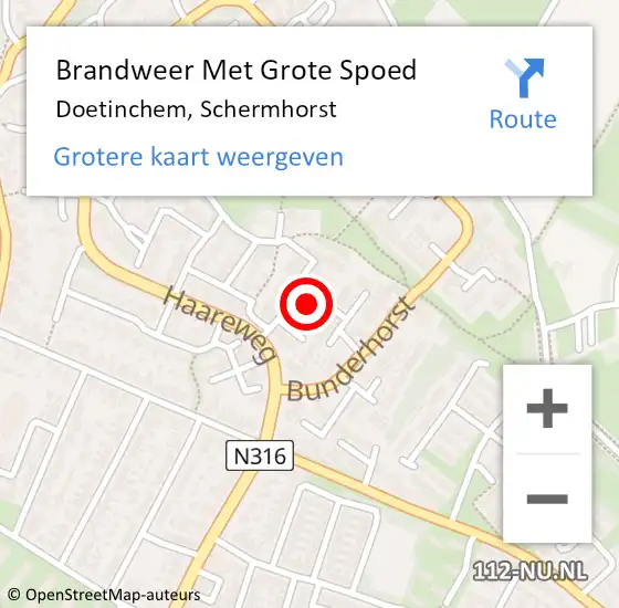 Locatie op kaart van de 112 melding: Brandweer Met Grote Spoed Naar Doetinchem, Schermhorst op 5 augustus 2019 01:00