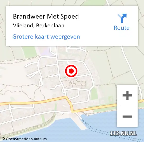 Locatie op kaart van de 112 melding: Brandweer Met Spoed Naar Vlieland, Berkenlaan op 5 augustus 2019 05:15