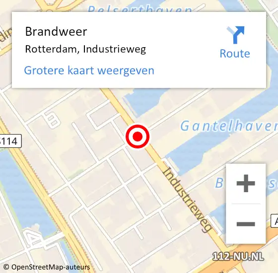 Locatie op kaart van de 112 melding: Brandweer Rotterdam, Industrieweg op 5 augustus 2019 05:36