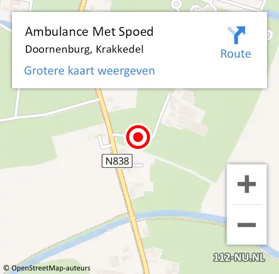 Locatie op kaart van de 112 melding: Ambulance Met Spoed Naar Doornenburg, Krakkedel op 5 augustus 2019 09:19