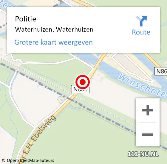 Locatie op kaart van de 112 melding: Politie Waterhuizen, Waterhuizen op 5 augustus 2019 09:49