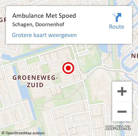 Locatie op kaart van de 112 melding: Ambulance Met Spoed Naar Schagen, Doornenhof op 5 augustus 2019 10:16
