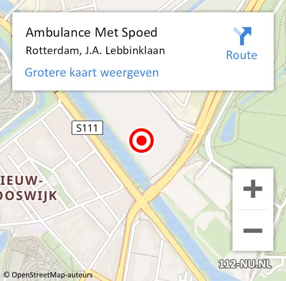 Locatie op kaart van de 112 melding: Ambulance Met Spoed Naar Rotterdam, J.A. Lebbinklaan op 5 augustus 2019 10:17