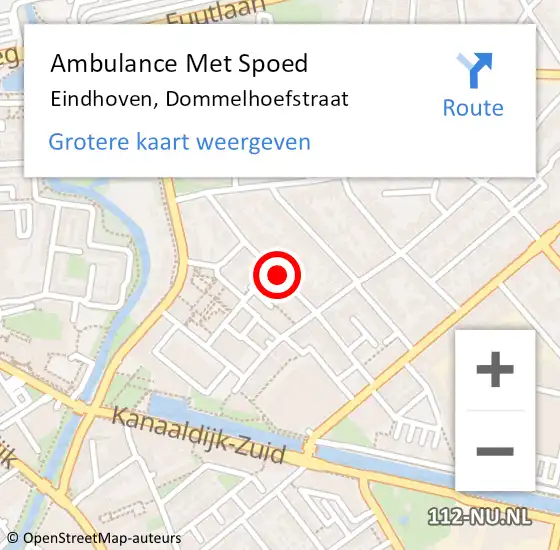 Locatie op kaart van de 112 melding: Ambulance Met Spoed Naar Eindhoven, Dommelhoefstraat op 5 augustus 2019 12:52