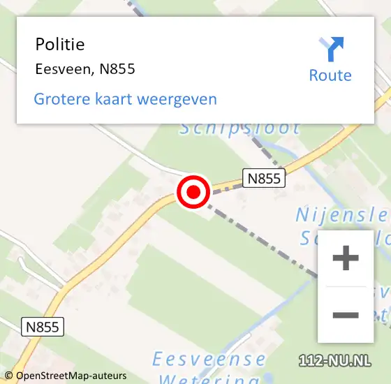 Locatie op kaart van de 112 melding: Politie Eesveen, N855 op 5 augustus 2019 13:19
