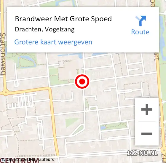 Locatie op kaart van de 112 melding: Brandweer Met Grote Spoed Naar Drachten, Vogelzang op 5 augustus 2019 14:18