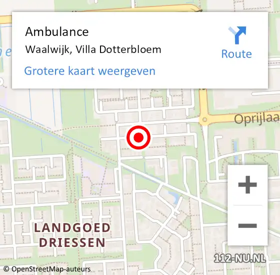 Locatie op kaart van de 112 melding: Ambulance Waalwijk, Villa Dotterbloem op 5 augustus 2019 14:25