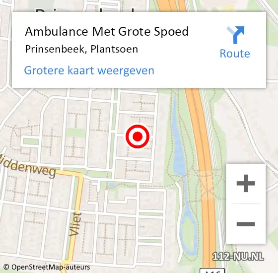 Locatie op kaart van de 112 melding: Ambulance Met Grote Spoed Naar Prinsenbeek, Plantsoen op 5 augustus 2019 14:56