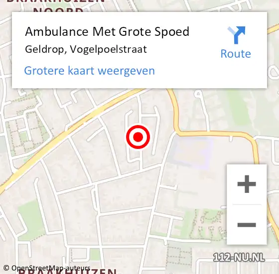 Locatie op kaart van de 112 melding: Ambulance Met Grote Spoed Naar Geldrop, Vogelpoelstraat op 5 augustus 2019 15:35