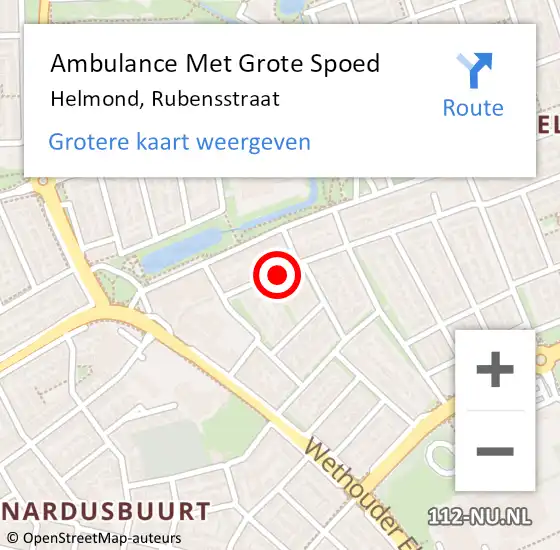 Locatie op kaart van de 112 melding: Ambulance Met Grote Spoed Naar Helmond, Rubensstraat op 5 augustus 2019 16:54