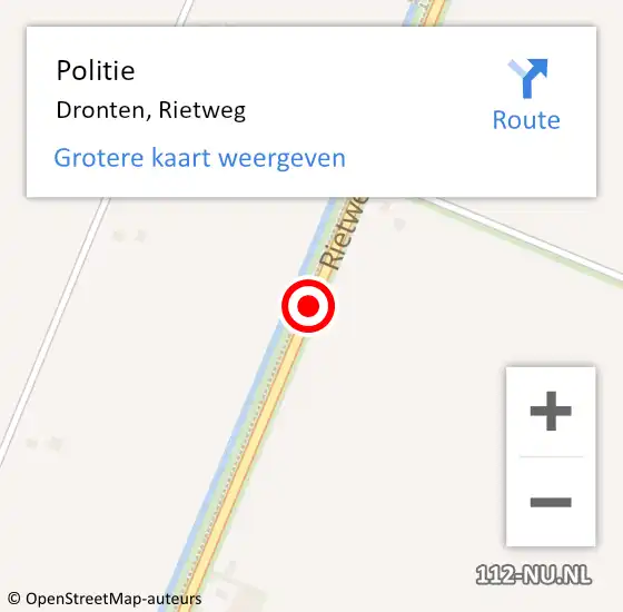 Locatie op kaart van de 112 melding: Politie Dronten, Rietweg op 5 augustus 2019 17:29