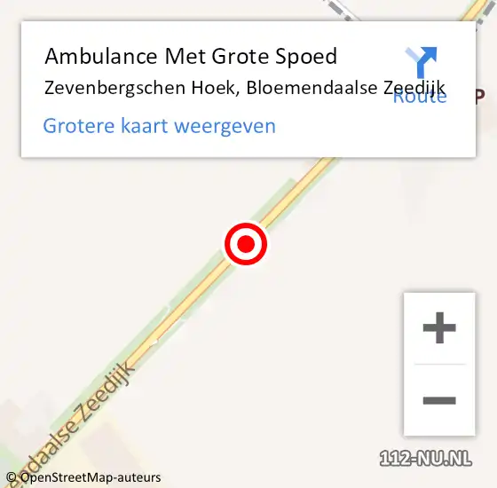 Locatie op kaart van de 112 melding: Ambulance Met Grote Spoed Naar Zevenbergschen Hoek, Bloemendaalse Zeedijk op 5 augustus 2019 19:19