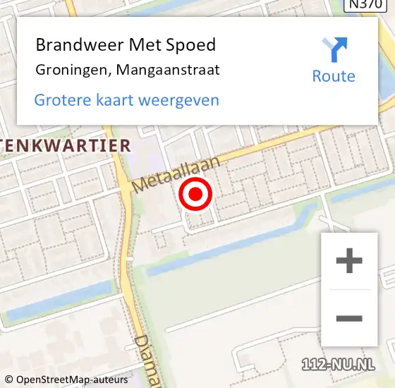 Locatie op kaart van de 112 melding: Brandweer Met Spoed Naar Groningen, Mangaanstraat op 5 augustus 2019 19:56