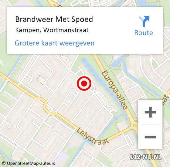 Locatie op kaart van de 112 melding: Brandweer Met Spoed Naar Kampen, Wortmanstraat op 5 augustus 2019 20:38