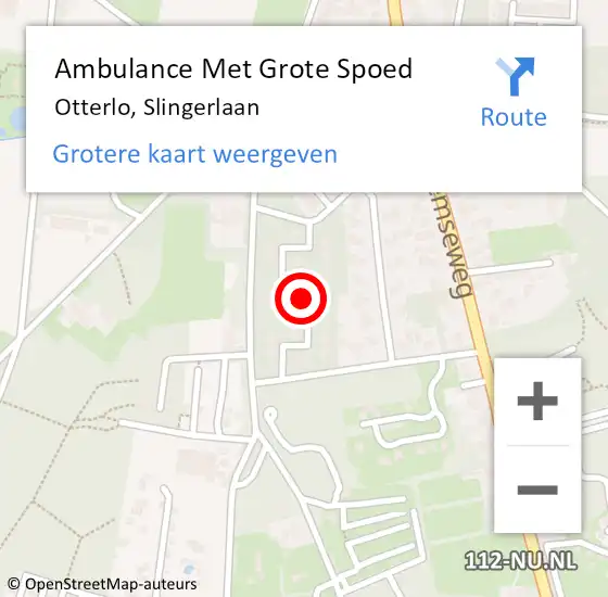 Locatie op kaart van de 112 melding: Ambulance Met Grote Spoed Naar Otterlo, Slingerlaan op 5 augustus 2019 20:38