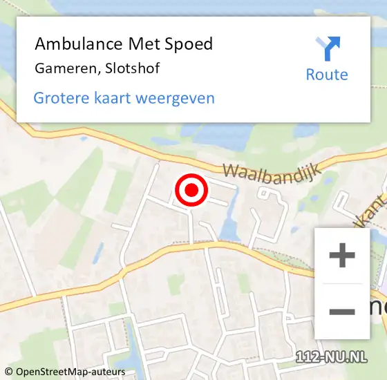 Locatie op kaart van de 112 melding: Ambulance Met Spoed Naar Gameren, Slotshof op 5 augustus 2019 22:23