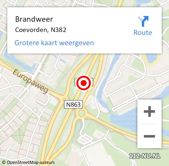 Locatie op kaart van de 112 melding: Brandweer Coevorden, N382 op 9 april 2014 19:53