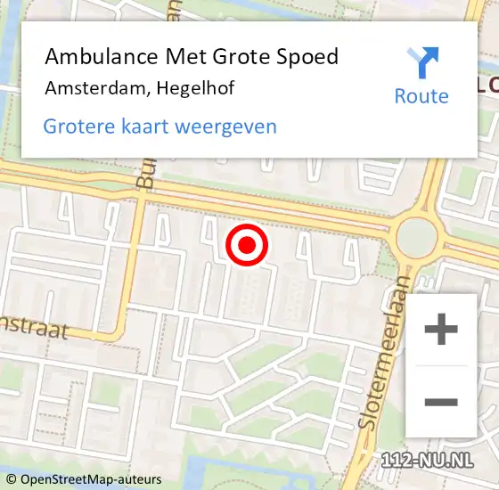 Locatie op kaart van de 112 melding: Ambulance Met Grote Spoed Naar Amsterdam, Hegelhof op 5 augustus 2019 23:48