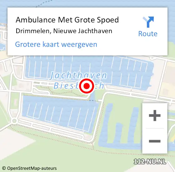 Locatie op kaart van de 112 melding: Ambulance Met Grote Spoed Naar Drimmelen, Nieuwe Jachthaven op 6 augustus 2019 00:17