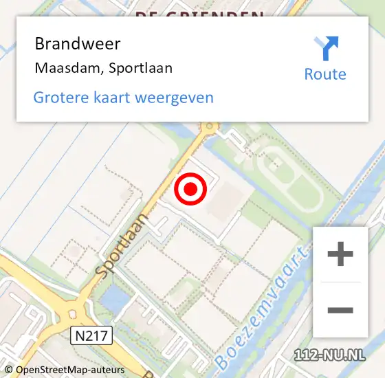 Locatie op kaart van de 112 melding: Brandweer Maasdam, Sportlaan op 6 augustus 2019 01:09