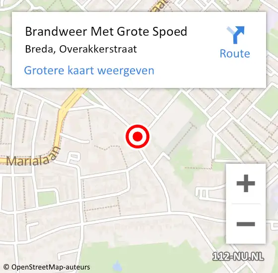 Locatie op kaart van de 112 melding: Brandweer Met Grote Spoed Naar Breda, Overakkerstraat op 6 augustus 2019 02:54