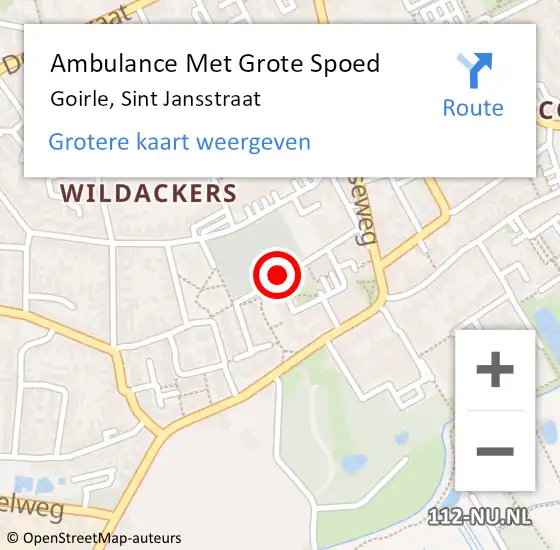 Locatie op kaart van de 112 melding: Ambulance Met Grote Spoed Naar Goirle, Sint Jansstraat op 6 augustus 2019 04:10