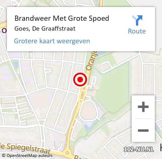 Locatie op kaart van de 112 melding: Brandweer Met Grote Spoed Naar Goes, De Graaffstraat op 6 augustus 2019 04:58