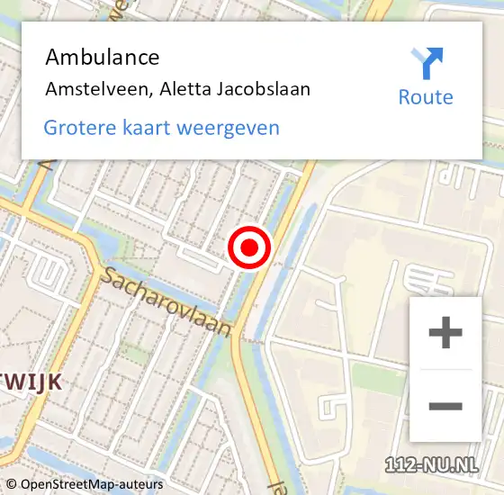 Locatie op kaart van de 112 melding: Ambulance Amstelveen, Aletta Jacobslaan op 6 augustus 2019 08:44