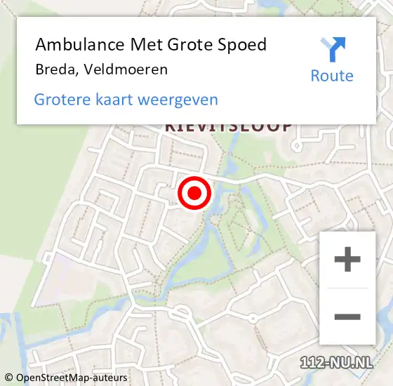 Locatie op kaart van de 112 melding: Ambulance Met Grote Spoed Naar Breda, Veldmoeren op 6 augustus 2019 09:27