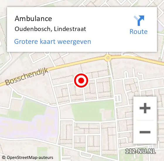 Locatie op kaart van de 112 melding: Ambulance Oudenbosch, Lindestraat op 6 augustus 2019 10:36