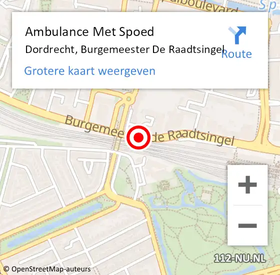 Locatie op kaart van de 112 melding: Ambulance Met Spoed Naar Dordrecht, Burgemeester De Raadtsingel op 6 augustus 2019 11:10