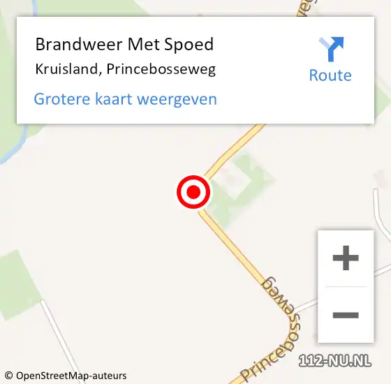 Locatie op kaart van de 112 melding: Brandweer Met Spoed Naar Kruisland, Princebosseweg op 6 augustus 2019 11:46