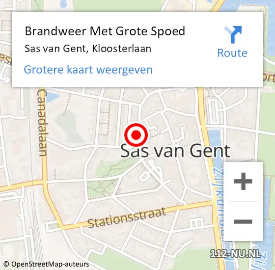 Locatie op kaart van de 112 melding: Brandweer Met Grote Spoed Naar Sas van Gent, Kloosterlaan op 6 augustus 2019 12:10