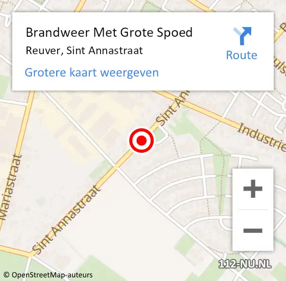 Locatie op kaart van de 112 melding: Brandweer Met Grote Spoed Naar Reuver, Sint Annastraat op 6 augustus 2019 12:24