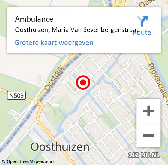 Locatie op kaart van de 112 melding: Ambulance Oosthuizen, Maria Van Sevenbergenstraat op 6 augustus 2019 12:35