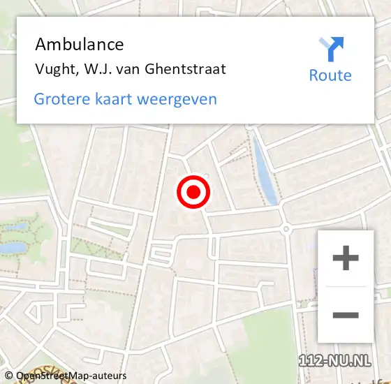 Locatie op kaart van de 112 melding: Ambulance Vught, W.J. van Ghentstraat op 6 augustus 2019 12:37