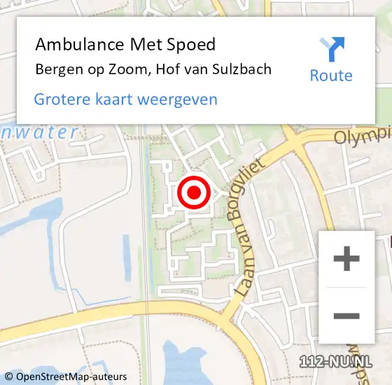 Locatie op kaart van de 112 melding: Ambulance Met Spoed Naar Bergen op Zoom, Hof van Sulzbach op 6 augustus 2019 12:48