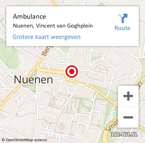 Locatie op kaart van de 112 melding: Ambulance Nuenen, Vincent van Goghplein op 6 augustus 2019 13:15