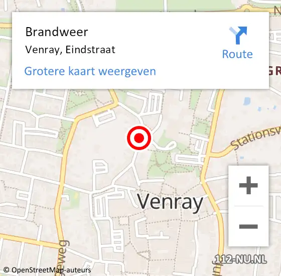 Locatie op kaart van de 112 melding: Brandweer Venray, Eindstraat op 6 augustus 2019 14:58