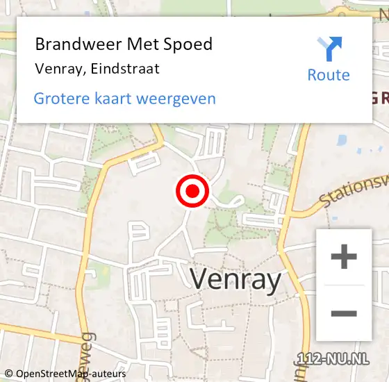 Locatie op kaart van de 112 melding: Brandweer Met Spoed Naar Venray, Eindstraat op 6 augustus 2019 15:01