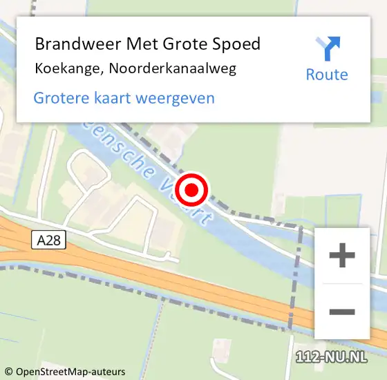 Locatie op kaart van de 112 melding: Brandweer Met Grote Spoed Naar Koekange, Noorderkanaalweg op 6 augustus 2019 15:35