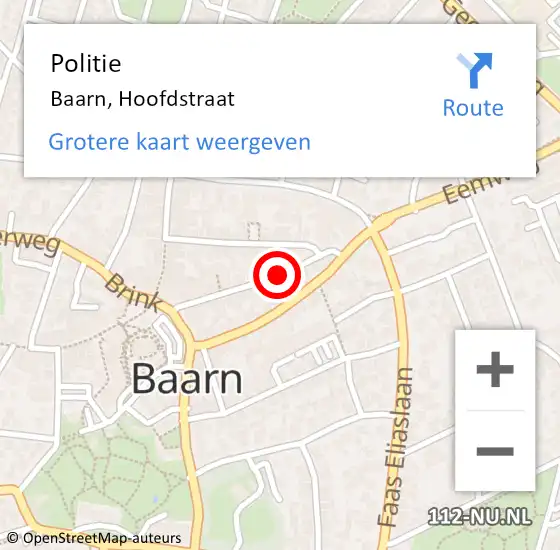 Locatie op kaart van de 112 melding: Politie Baarn, Hoofdstraat op 6 augustus 2019 16:57