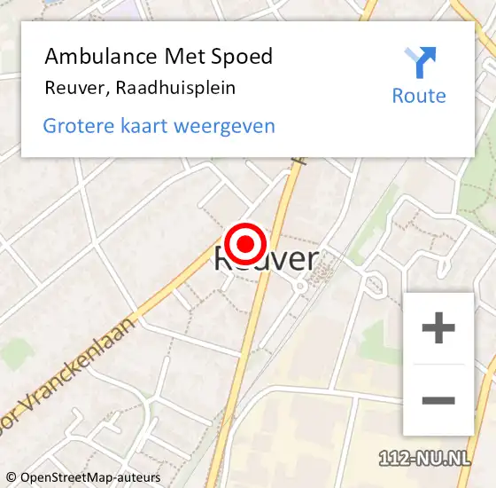 Locatie op kaart van de 112 melding: Ambulance Met Spoed Naar Reuver, Raadhuisplein op 6 augustus 2019 17:10