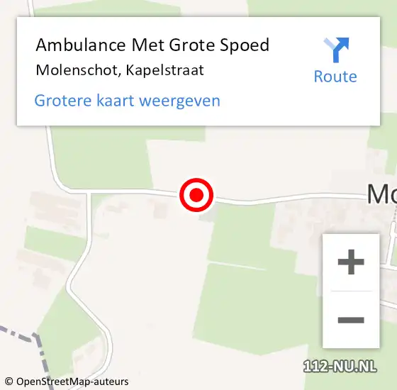 Locatie op kaart van de 112 melding: Ambulance Met Grote Spoed Naar Molenschot, Kapelstraat op 6 augustus 2019 17:53