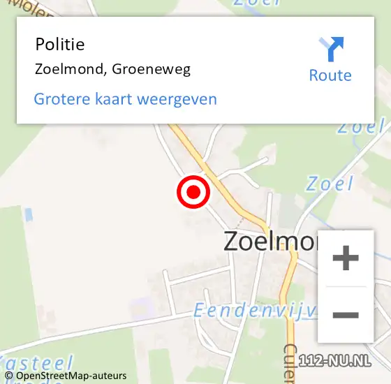 Locatie op kaart van de 112 melding: Politie Zoelmond, Groeneweg op 6 augustus 2019 18:51