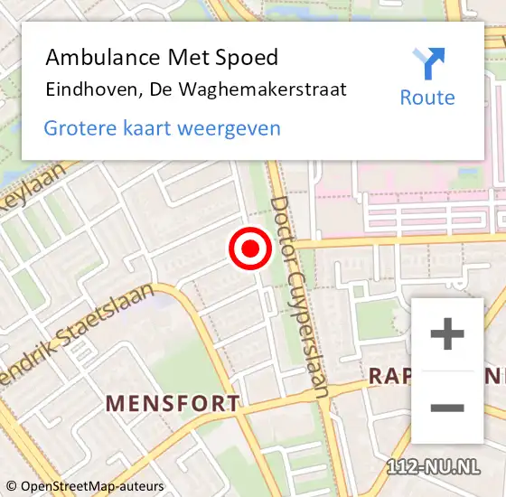 Locatie op kaart van de 112 melding: Ambulance Met Spoed Naar Eindhoven, De Waghemakerstraat op 6 augustus 2019 21:18