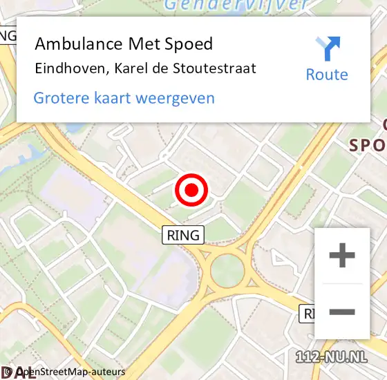 Locatie op kaart van de 112 melding: Ambulance Met Spoed Naar Eindhoven, Karel de Stoutestraat op 6 augustus 2019 22:11