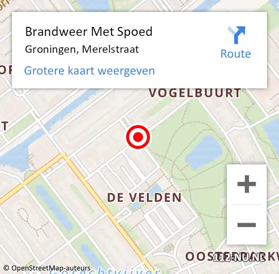 Locatie op kaart van de 112 melding: Brandweer Met Spoed Naar Groningen, Merelstraat op 6 augustus 2019 23:22