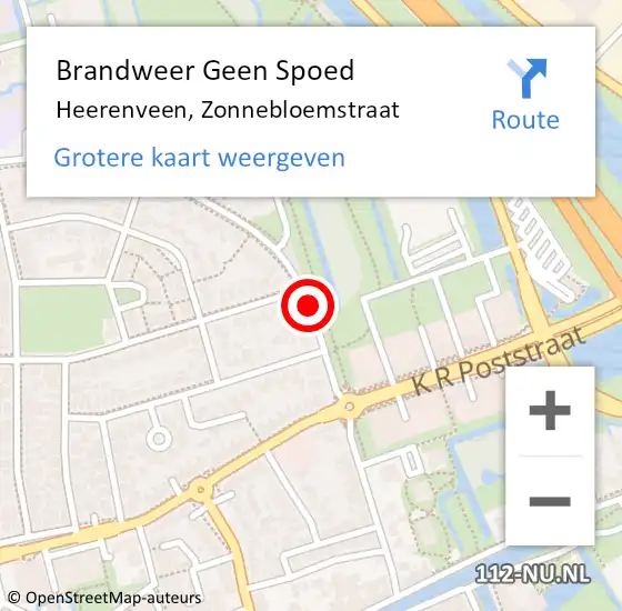 Locatie op kaart van de 112 melding: Brandweer Geen Spoed Naar Heerenveen, Zonnebloemstraat op 7 augustus 2019 01:13